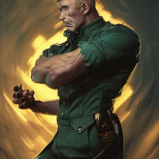 Prompt: kyle gas as guile from street fighter, ultra realistic, concept art, intricate details, eerie, highly detailed, photorealistic, octane render, 8 k, unreal engine. art by artgerm and greg rutkowski and magali villeneuve and alphonse mucha