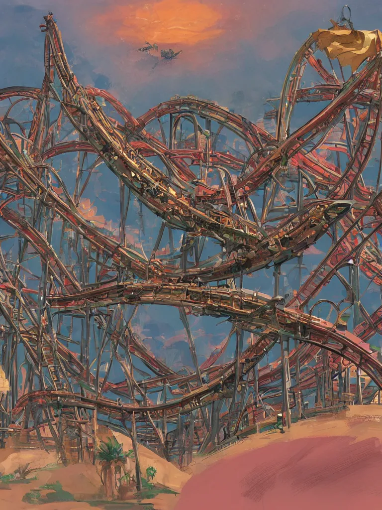 Image similar to roller coaster by disney concept artists, blunt borders, rule of thirds