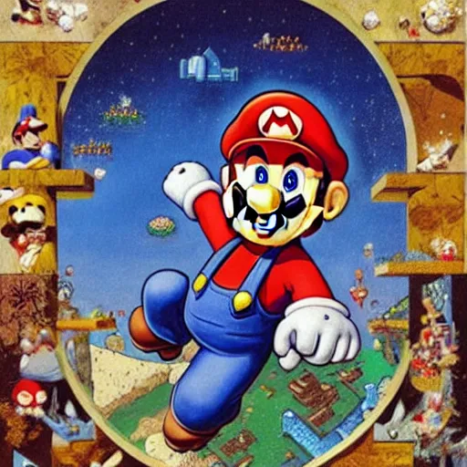 Prompt: painting of super mario very detailled, by artgem, botticelli, da vinci and victo ngai