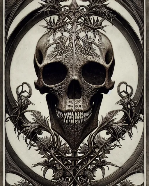 Image similar to art forms of nature by ernst haeckel, memento mori by arthur rackham, ornate antique porcelain beautiful skull mask, ultrasharp, photorealistic, hyperdetailed, octane render, polished, art nouveau, neo - gothic, gothic, intricate ornamental organic filigree, art nouveau botanicals, art forms of nature by ernst haeckel, horizontal symmetry, symbolist, visionary