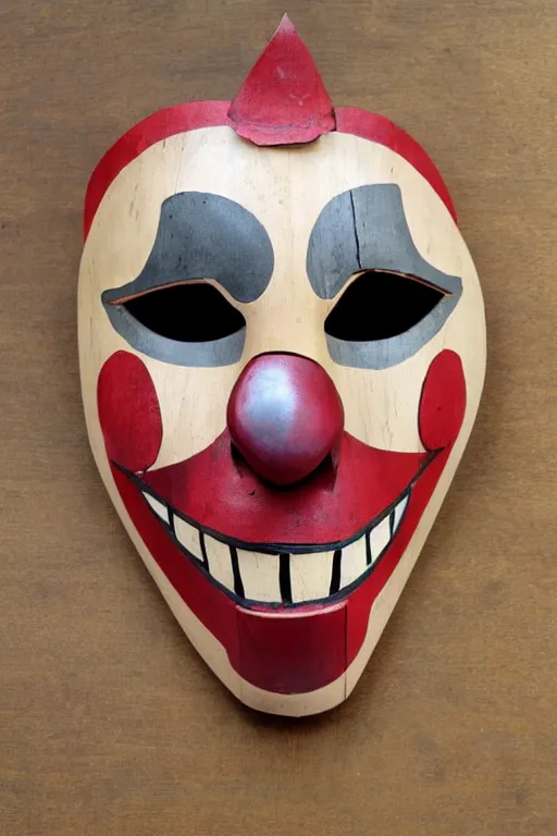 Image similar to wooden clown mask with fangs