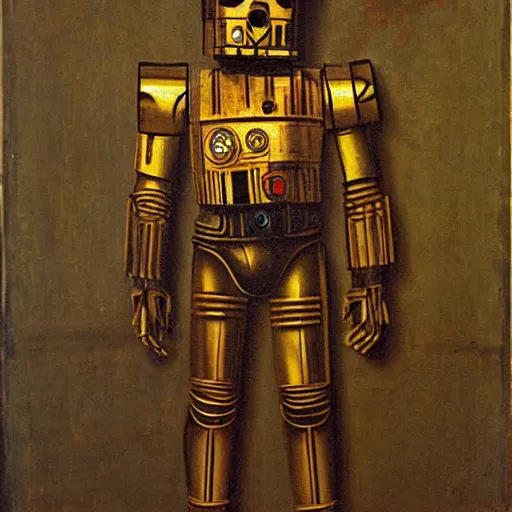 Prompt: painting of c - 3 p 0 by leonardo da vinci