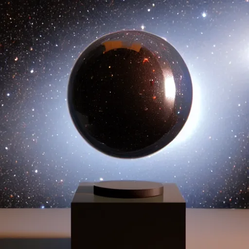 Image similar to sphere made of aluminium, hubble image in background, raytracing