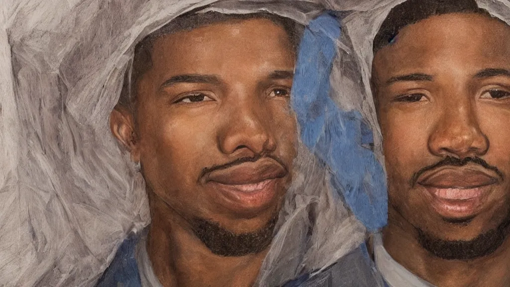 Image similar to positivism cloistered detailed portrait of michael b. jordan at elderly age of 1 0 5