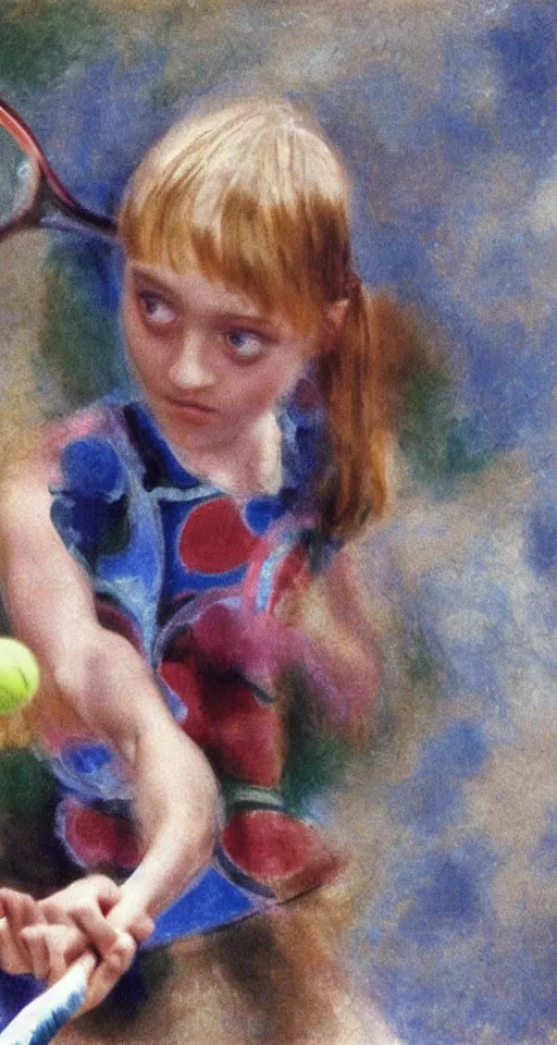 Prompt: children Dakota Fanning playing tennis by picasso