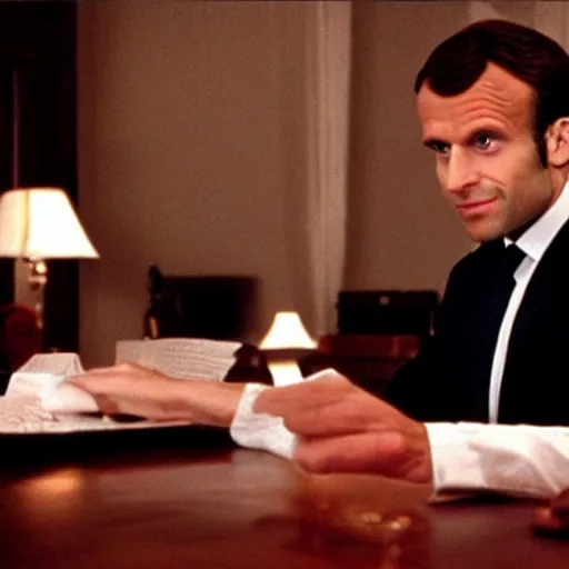 Image similar to Emmanuel Macron with a beard in American Psycho (1999)