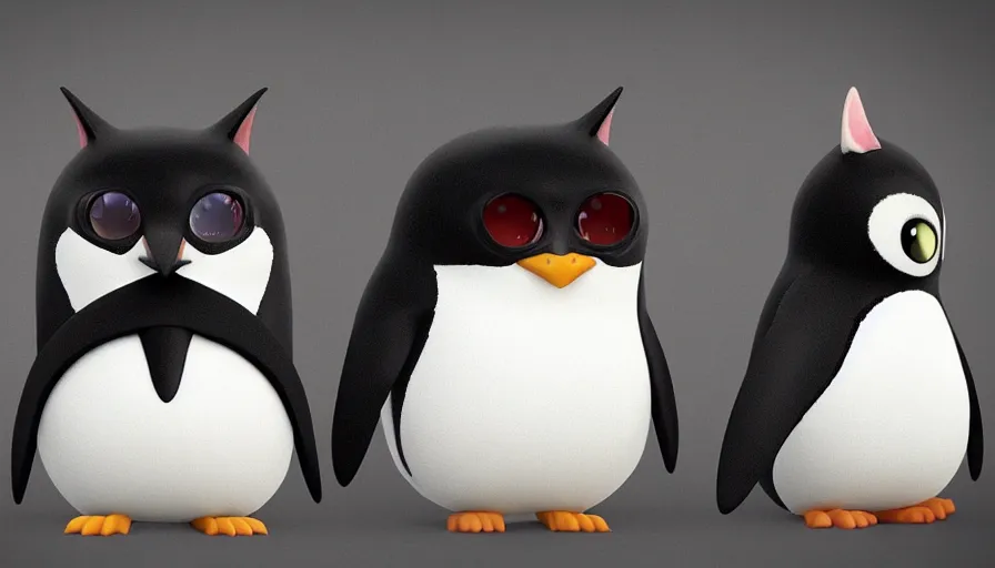 Prompt: very very very cute fantasy creatures based on penguins mixed with cats by Jama Jurabaev and Max Kostenko, disney, pixar, MPC, Framestore, character design for animation, video game character, concept design sheet, cute, adorable, uplight, a lineup of characters, big disney eyes, symmetrical eyes, cuteness, 3d render, octane rendered, highly detailed, cinematic lightning, rendered by maya and houdini, highly detailed, unreal engine, Trending on Artstation, octane render, 4k, 8k, HD