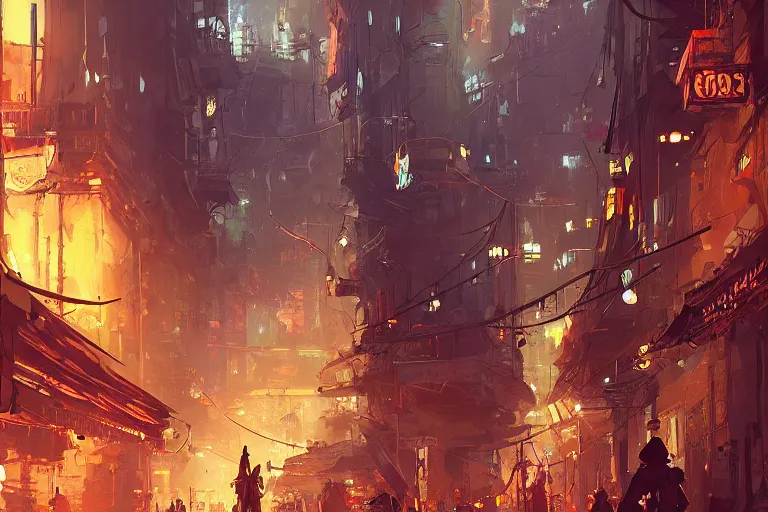 Image similar to bustling underbelly of a thriving steampunk city by alena aenami and eddie mendoza, trending on artstation