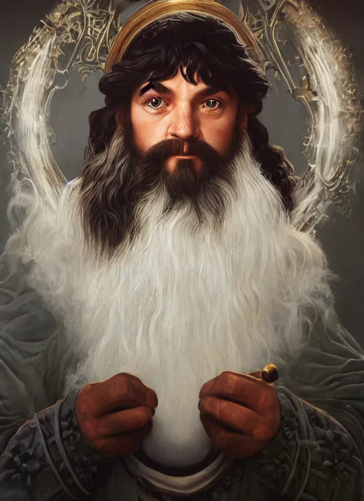 Prompt: a highly detailed airbrush painting of a hobbit mage with a big nose, trending on artstation, unreal 5, daz, hyperrealistic, pathfinder, d & d, rpg, roleplay, art by tristan eaton and artgerm and william adolphe bouguereau