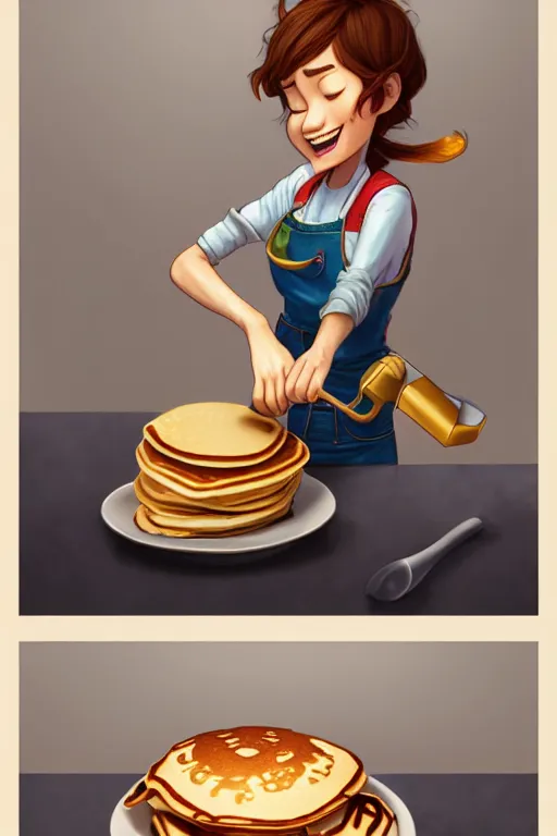 Image similar to katherine taubert making pancakes, animation pixar style, by pendleton ward, magali villeneuve, artgerm, rob rey and kentaro miura style, golden ratio, trending on art station