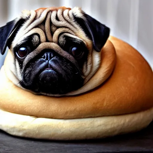 Image similar to fat pug between 2 hamburger buns