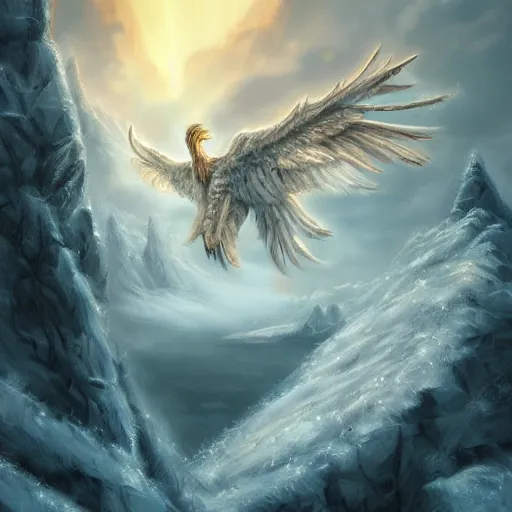 Prompt: Majestic Frost Phoenix in a snowy landscape, magic, epic, fantasy, artstation