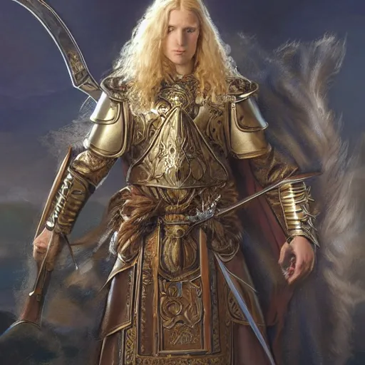 Beautiful male cleric with long flowing blonde hair | Stable Diffusion ...