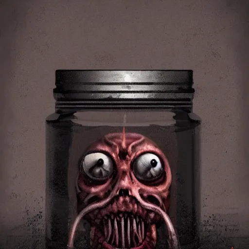 Image similar to Unspeakable horrors kept in a jar, digital art, artstation