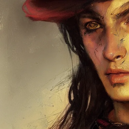 Image similar to an close up oil drawing of a gipsy tiefling in style of witcher, renaissance painting, art by anders zorn, wonderful masterpiece by greg rutkowski, expressive brush strokes, beautiful cinematic light, american romanticism by greg manchess, jessica rossier fantasy art, concept art, official art, hd mod