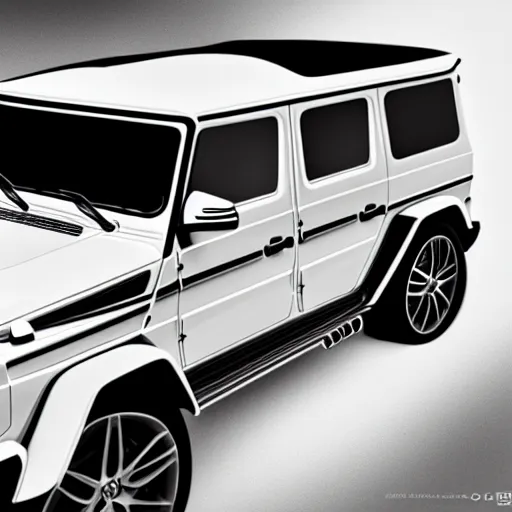 Image similar to White 2019 Mercedes G63, photorealistic, highly detailed, digital painting, artstation, concept art, smooth, sharp focus, illustration, art by John Baeder