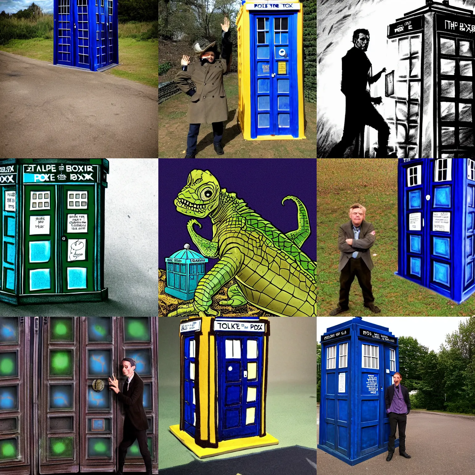 Prompt: reptile next to the tardis