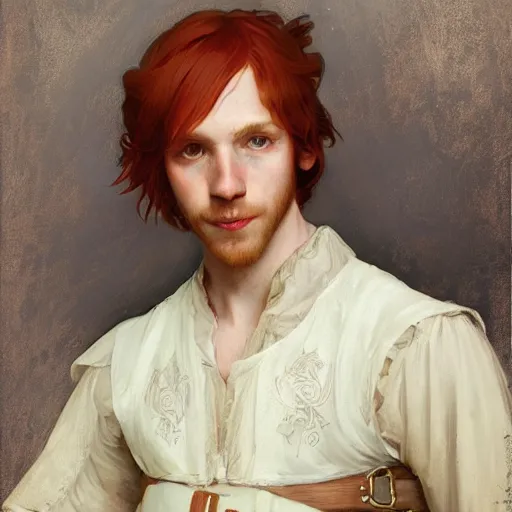 Image similar to portrait of a redhead young human male bard in a medieval tabern, playing the lute joyful, fantasy, highly detailed, digital painting, artstation, concept art, character art, art by greg rutkowski and tyler jacobson and alphonse mucha