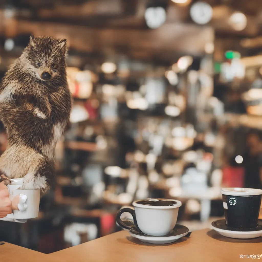 Image similar to Sonic having a cup of tea at starbucks. Beautiful composition, hyperrealistic, 50 mm f 1.2, medium shot, indoor smooth light
