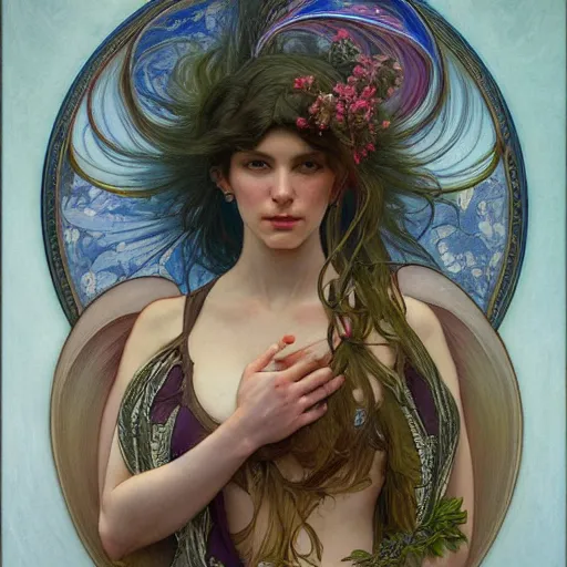 Prompt: a painting in the style of donato giancola, and in the style of tom bagshaw, and in the style of alphonse mucha. smooth, sharp focus, semi - realism, symmetry.