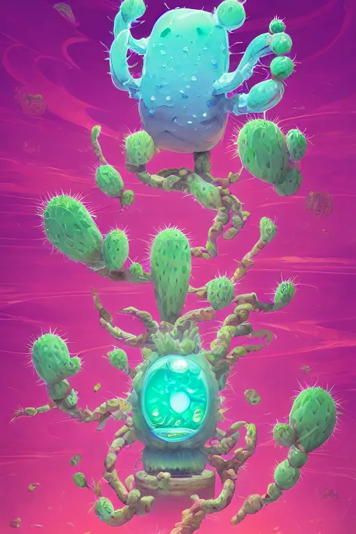 Image similar to roots cactus sushi cristal smurf ghost creature animal sushi cristal very big eye roots cactus elemental flush of force nature micro world fluo fishscale, behance hd by jesper ejsing, by rhads, makoto shinkai and lois van baarle, ilya kuvshinov, rossdraws radiating a glowing aura global illumination ray tracing hdr