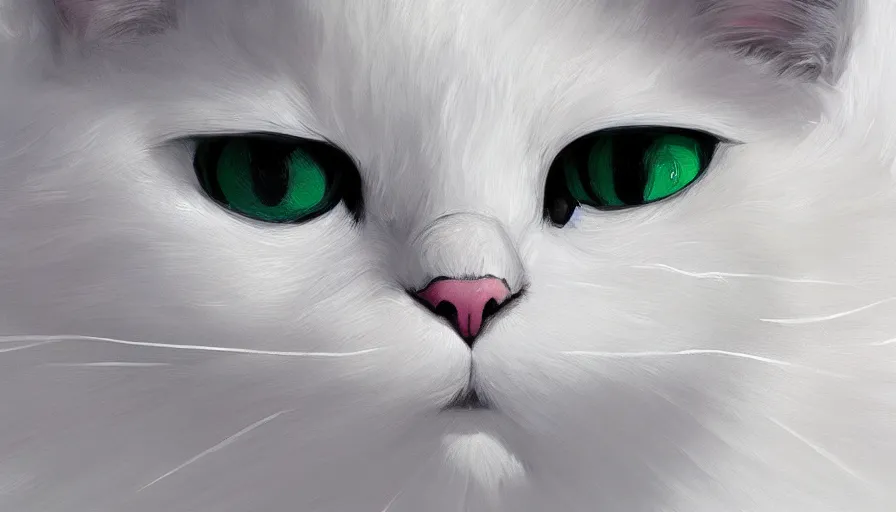 Prompt: hand painted white cat with green eyes, snow, hyperdetailed, artstation, cgsociety, 8 k