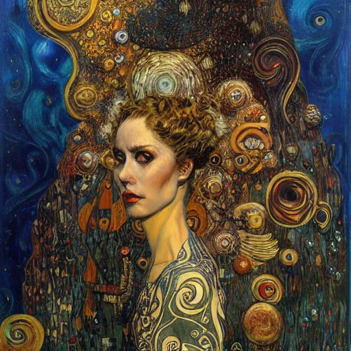 Image similar to Divine Chaos Engine by Karol Bak, Jean Deville, Gustav Klimt, and Vincent Van Gogh