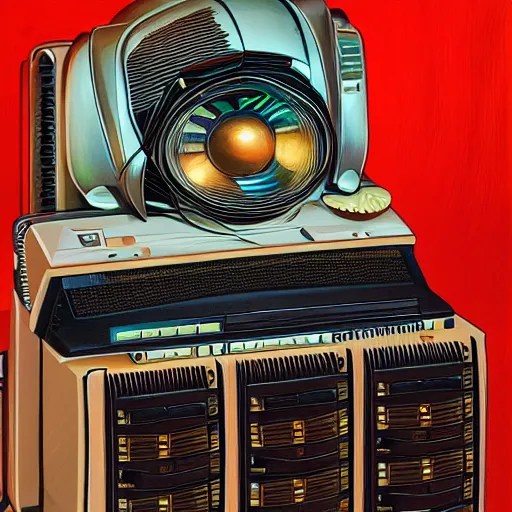 Prompt: detailed portrait of a retro computer, interior, filigree ornaments, artstation, upstage lighting, syd mead, in africa, cinematic