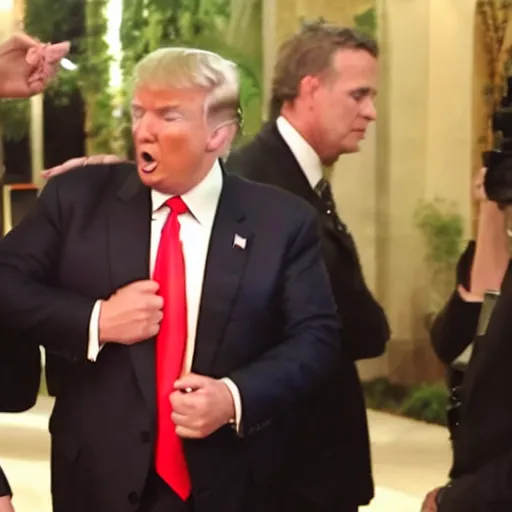 Image similar to Newscast still of Donald Trump being handcuffed and arrested at mar-a-lago