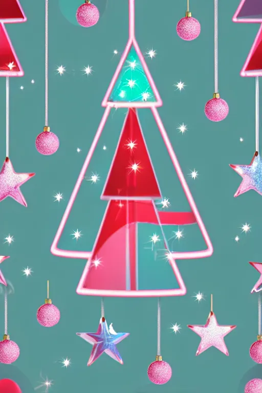 Image similar to flat illustration rainbowcore neo - scandi christmas tree with kitchen glitzy baubles, star, bird decorations, silver pink white red mood, highly detailed digital art masterpiece, smooth etienne sandorfi eric zener dramatic pearlescent soft teal light, ground angle hd 8 k, sharp focus