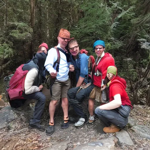 Image similar to 4 adventurers taking group photo