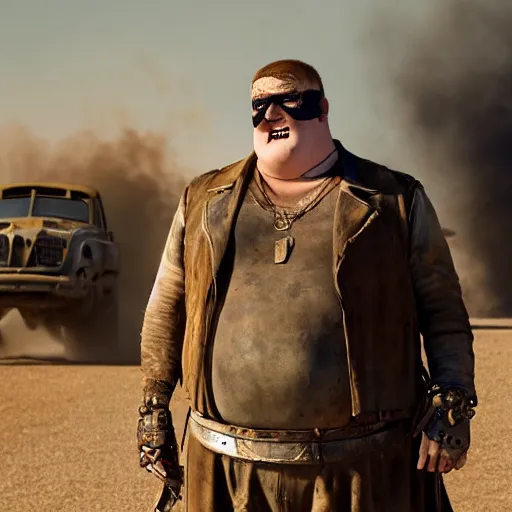 Image similar to peter griffin as immortan joe in mad max fury road, 4k, high detail, high-resolution photograph, professional photography, ultra-detail