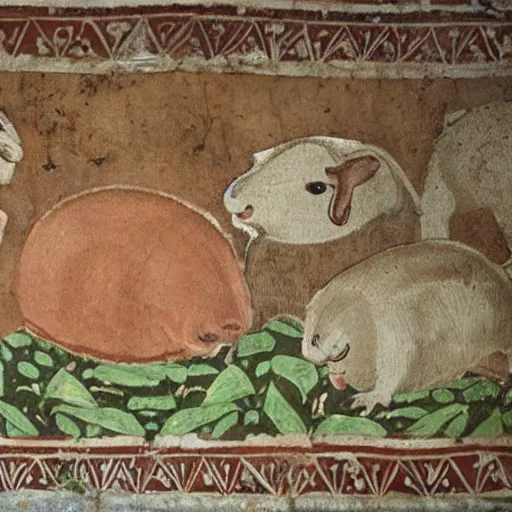 Prompt: ancient roman mural of guinea pigs eating lettuce