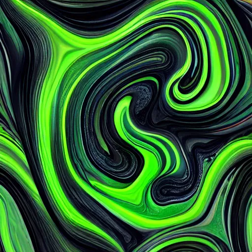Image similar to beautiful liquid marble texture with oil bubbles and little twirls. harmonic black and green tones coloured abstraction. ultradetailed realistic art