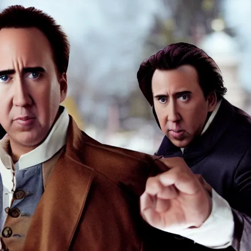 Prompt: Nick Cage stealing the declaration of independence, 4k photograph