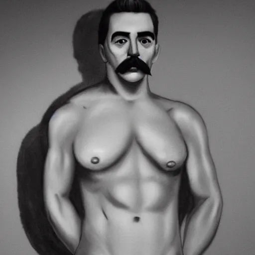 Image similar to lgbt art, tom of finland style, stalin, in ricardo milos body, art in 4 k, high quality