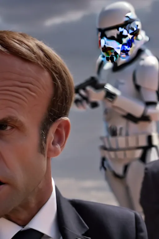 Image similar to [a still of Macron in the movie Star Wars, evil, 4k, HD, high quality]