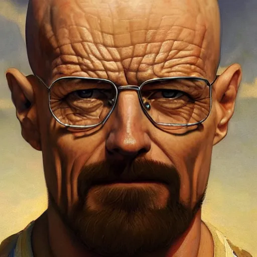 Prompt: the ultimate gigachad, incredibly muscular walter white, walter white with chiseled jawline, trending on / r / moreplatesmoredates, oil on canvas artstation by j. c. leyendecker and edmund blair leighton and charlie bowater octane render