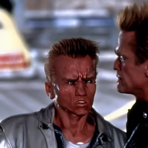 Prompt: donald trump in terminator 2 judgment day, film still from terminator 2 judgment day, 2 6 mm