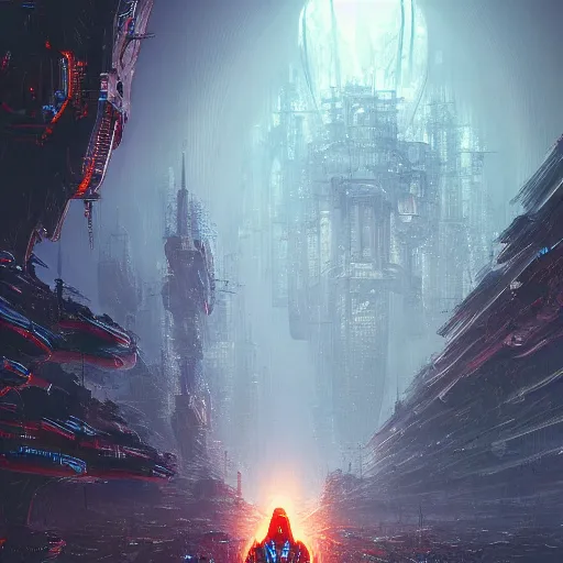 Prompt: humanoid cyborg heaven, rococo background, cinematic shot, 8k. octane render,artstation,epic,cinematic lighting,heroic, heavenlyby Tsutomu Nihei, by Bruce Pennington, by Dan Mumford