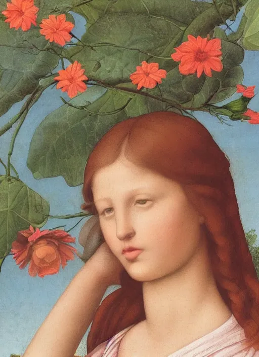 Image similar to a memory of springtime, beautiful illustrated portrait, Raphael