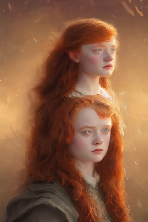 Image similar to sadie sink goddess of the autumn twilight, highly detailed, digital painting, artstation, concept art, smooth, sharp focus, illustration, unreal engine 5, 8 k, art by artgerm and greg rutkowski and edgar maxence