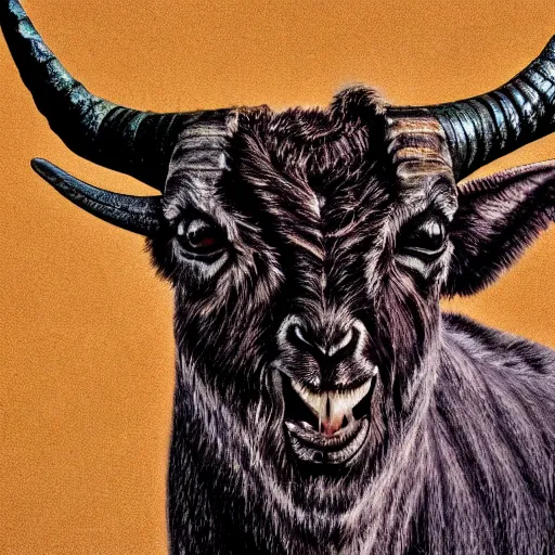 Image similar to A portrait of a demonic horned goat