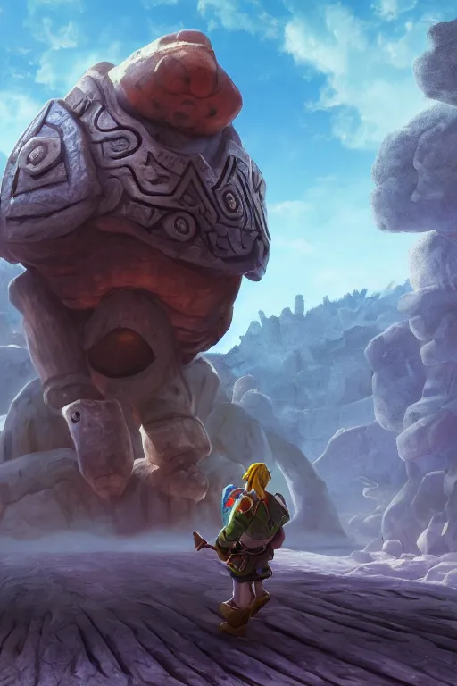 Prompt: zelda fantasy art golem wood rock, global illumination ray tracing hdr fanart arstation by sung choi and eric pfeiffer and gabriel garza and casper konefal