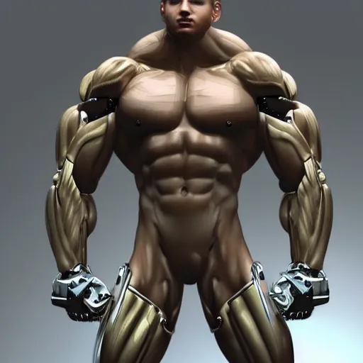 Image similar to a realistic detailed photo of a bodybuilder who is also a male android, Chris Redfield, shiny skin, posing robotically. blank stare