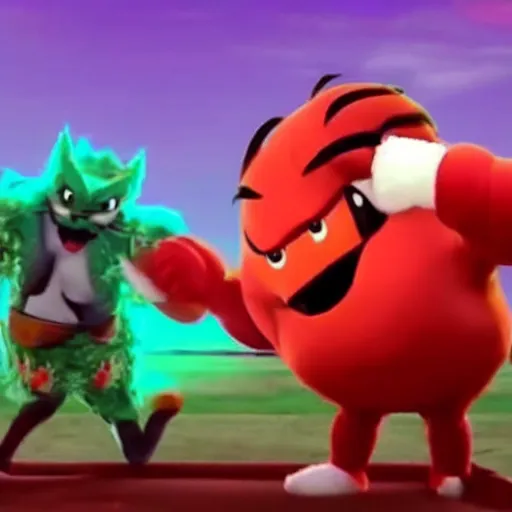 Image similar to uganda knuckles fights bug chungus in a wrestling match