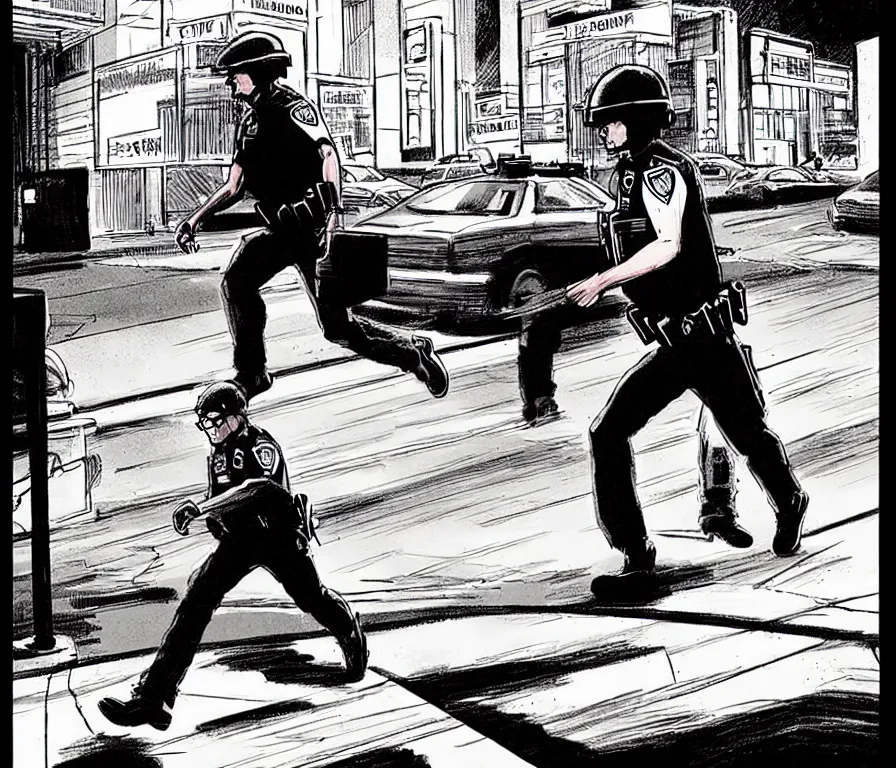 Image similar to todd solondz running from police after violent crime | vivid colors : storyboard, realistic. by gabriel hardman, joe alves, j. todd anderson, chris bonura. cinematic atmosphere, detailed and intricate, perfect anatomy