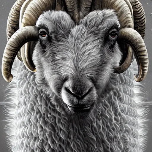 Prompt: ram sheep, intricate, futuristic, ultra realistic, hyper detailed, cinematic, digital art