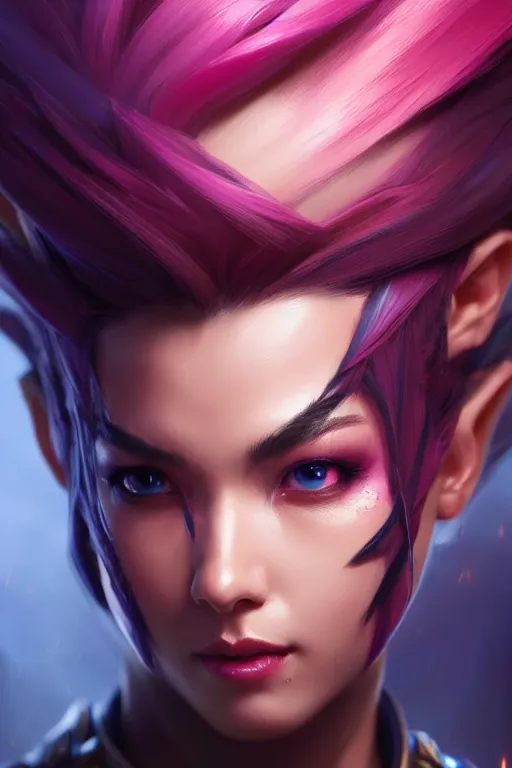 Prompt: ultra detailed face portrait of vi from league of legends from tv series arcane from netflix, extremely detailed digital painting, in the style of fenghua zhong and ruan jia and jeremy lipking and peter mohrbacher, mystical colors, rim light, beautiful lighting, 8 k, stunning scene, raytracing, octane, trending on artstation
