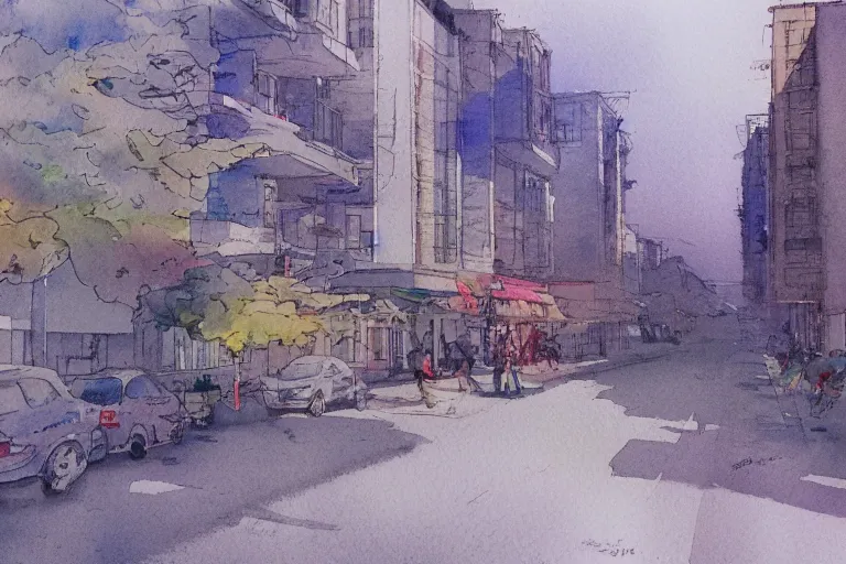 Image similar to nanshan road summer watercolor pen light color on artstation